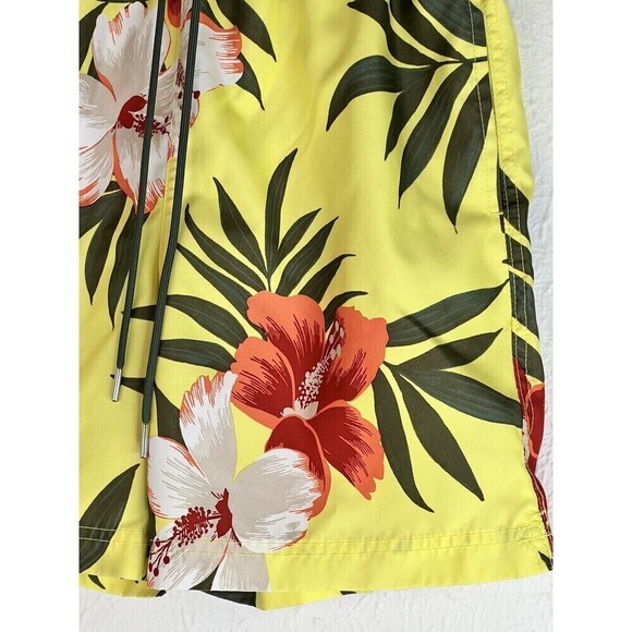 Land's End Men’s Reg Small 28/30 Yellow Green Tropical Swimming Trunks Suit - Picture 6 of 8